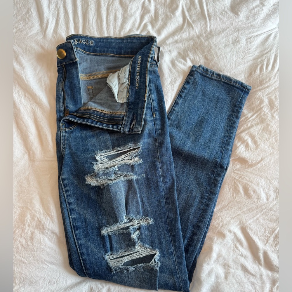 american eagle hi-rise jegging, size: 10 regular, color: blue, worn once